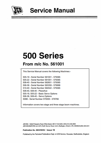 JCB 505-19, 505-22, 508-40, 506-36, 510-40, 508-40, 505-19, 505-22, 506-36, 508-40, 506B Telescopic Handler (500 Series) Service Repair Manual - Manual labs