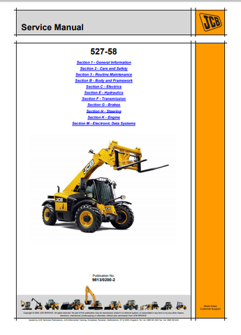 JCB 527-58 Telescopic Handler Workshop Service Repair Manual - Manual labs