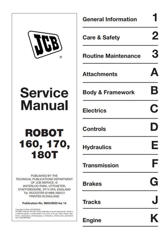 Unlock the full potential of your JCB 160, 170, and 180T with the comprehensive Robot Service Manual (9803/8520) in PDF format. This essential guide provides detailed schematics, troubleshooting tips, and maintenance procedures to ensure your machinery operates at peak performance. With easy navigation and clear instructions, this manual is an invaluable resource for both seasoned technicians and DIY enthusiasts, helping you save time and reduce repair costs. Invest in your equipment's longevity and efficie