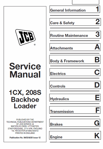 JCB 1CX, 208S Backhoe Loader Manual