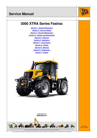 Discover the JCB 3000 XTRA SERIES FASTRAC SERVICE MANUAL (9803/9970-01) in a convenient PDF format, designed for easy access and reference. This comprehensive manual provides detailed insights into maintenance, troubleshooting, and repair procedures, ensuring your equipment operates at peak performance. With clear illustrations and step-by-step instructions, you can confidently tackle any service task, saving time and reducing downtime. Perfect for technicians and operators alike, this essential resource is