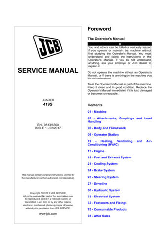 Enhance your maintenance capabilities with the JCB 419S Loader Service Manual (9813/6500) in PDF format. This comprehensive guide provides detailed insights into the operation, troubleshooting, and repair of your loader, ensuring optimal performance and longevity. With easy navigation and clear illustrations, you can quickly find the information you need to keep your equipment running smoothly. Invest in this essential resource to save time and reduce downtime, making your loader maintenance efficient and 