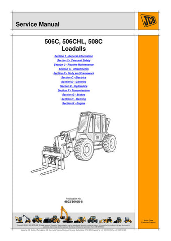 Unlock the full potential of your JCB 506C, 506CHL, and 508C Loadalls with the comprehensive Service Manual (803/3640U-8). This essential guide is designed to provide you with detailed insights into maintenance, troubleshooting, and repair procedures, ensuring your equipment operates at peak performance.