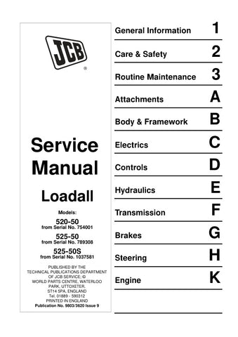 Unlock the full potential of your JCB 520-50, 525-50, and 525-50S Loadall with the comprehensive service manual (9803-3620) in PDF format. This essential guide provides detailed insights into maintenance, troubleshooting, and repair procedures, ensuring your equipment operates at peak performance. With easy navigation and clear illustrations, you can quickly find the information you need to keep your Loadall running smoothly and efficiently. Invest in this invaluable resource today and enhance the longevity