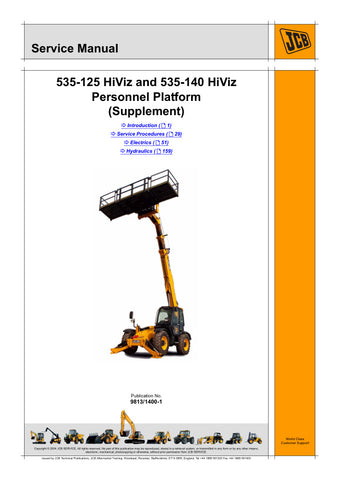 Enhance your operational efficiency with the JCB 535-125 HIVIZ and 535-140 HIVIZ Personnel Platform Service Manual (9813/1400-1) in PDF format. This comprehensive guide provides essential insights and detailed instructions for maintaining and servicing your equipment, ensuring optimal performance and safety. With easy navigation and clear illustrations, this manual is an invaluable resource for technicians and operators alike, helping you minimize downtime and maximize productivity. Invest in your machinery