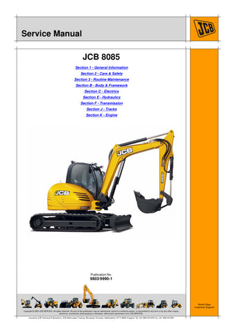 Unlock the full potential of your JCB 8085 MIDI Excavator with the comprehensive Service Manual (9803/9990-1) available in PDF format. This essential guide provides detailed instructions, schematics, and troubleshooting tips to ensure optimal performance and maintenance of your equipment. Whether you're a seasoned technician or a DIY enthusiast, this manual is designed to help you efficiently manage repairs and upkeep, saving you time and money. Don't miss out on the opportunity to enhance your excavator's 