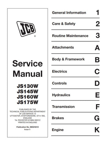 Enhance your maintenance capabilities with the JCB JS130W, JS145W, JS160W, and JS175W Wheeled Excavator Service Manual (9803/6310) in PDF format. This comprehensive guide provides detailed insights into the operation, troubleshooting, and repair of your excavator, ensuring optimal performance and longevity. With easy navigation and clear illustrations, you can quickly access essential information to keep your machinery running smoothly. Invest in this invaluable resource today and empower your team with the