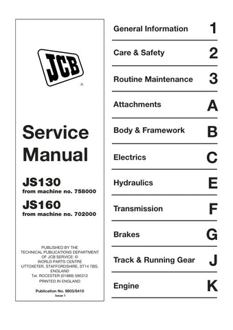 Unlock the full potential of your JCB JS130 and JS160 excavators with the comprehensive service manual (9803/6410) in PDF format. This essential resource provides detailed maintenance guidelines, troubleshooting tips, and repair procedures, ensuring your machinery operates at peak performance. With easy navigation and clear illustrations, this manual is designed for both seasoned professionals and DIY enthusiasts, making it an invaluable addition to your equipment toolkit. Don't miss out on the opportunity 