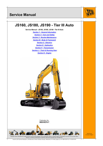 Unlock the full potential of your JCB JS160, JS180, and JS190 excavators with the TIER III Auto Service Manual (9803/6570-7) in PDF format. This comprehensive guide provides essential maintenance and repair information, ensuring your machinery operates at peak performance. With detailed diagrams, troubleshooting tips, and step-by-step instructions, you can confidently tackle any service task. Enhance your efficiency and reduce downtime download your manual today and keep your equipment running smoothly.