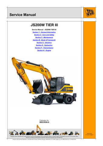 Unlock the full potential of your JCB JS200W Tier III Excavator with the comprehensive service manual (9803/9540-6) in PDF format. This essential guide provides detailed insights into maintenance, troubleshooting, and repair procedures, ensuring your machine operates at peak performance. With easy navigation and clear illustrations, you can quickly find the information you need to keep your excavator running smoothly and efficiently. Invest in this invaluable resource today and enhance the longevity and rel