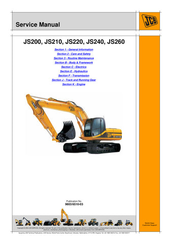 Unlock the full potential of your JCB machinery with the comprehensive JCB JS200, JS210, JS220, JS240, JS260 Service Manual (9803/6510-03) in PDF format. This essential guide provides detailed insights into maintenance, troubleshooting, and repair procedures, ensuring your equipment operates at peak performance. With easy navigation and clear illustrations, this manual is designed for both seasoned professionals and DIY enthusiasts, making it an invaluable resource for keeping your JCB machines in top condi