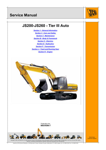 Unlock the full potential of your JCB machinery with the TIER III Auto Service Manual (9803/6580-7) for models JS200, JS220, JS235, JS240, and JS260. This comprehensive PDF file is your go-to resource for detailed maintenance procedures, troubleshooting tips, and essential specifications, ensuring your equipment operates at peak performance. With easy navigation and clear illustrations, this manual empowers you to perform efficient repairs and service, saving you time and money. Invest in your machinery's l