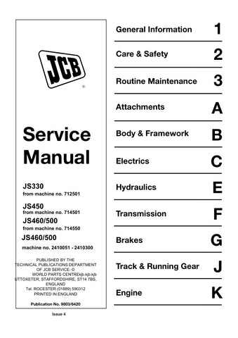 Unlock the full potential of your JCB machinery with the comprehensive JCB JS330, JS450, JS460, JS500 Service Manual (9803/6420) in PDF format. This essential resource provides detailed maintenance guidelines, troubleshooting tips, and technical specifications to ensure your equipment operates at peak performance. With easy navigation and clear illustrations, this manual is designed for both seasoned professionals and DIY enthusiasts, making it an invaluable tool for efficient repairs and upkeep. Invest in 