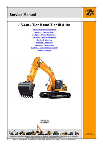 Enhance your maintenance routine with the JCB JS330 Tier II, Tier III Auto Service Manual (Part No. 9803/6540-5). This comprehensive guide is designed specifically for the JCB JS330 excavator, providing detailed instructions and insights to keep your machine running smoothly and efficiently.