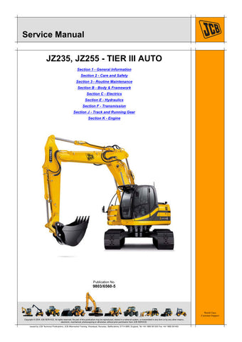 Discover the essential JCB JZ235 and JZ255 (TIER III) Auto Service Manual - 9803/6560-5, your go-to resource for maintaining and servicing your machinery with confidence. This comprehensive manual provides detailed instructions, diagrams, and specifications to ensure your equipment operates at peak performance.