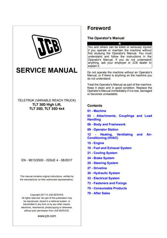 Enhance your maintenance capabilities with the JCB TLT 30D, TLT 35D, and TLT 35D 4×4 Service Manual (9823/0050) in PDF format. This comprehensive guide provides detailed insights into the operation, troubleshooting, and repair of your high lift equipment, ensuring optimal performance and longevity. With easy navigation and clear illustrations, this manual is an essential resource for technicians and operators alike, empowering you to tackle any service challenge with confidence. Invest in your machinery's 