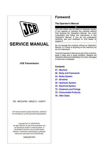 Enhance your maintenance capabilities with the JCB Transmission Service Manual (9813/4750) for PS750 MK4, PS760, and PS766 loaders. This comprehensive PDF file provides detailed insights into the transmission systems, ensuring you have the right information at your fingertips for efficient repairs and servicing. With clear diagrams and step-by-step instructions, you can confidently tackle any transmission issue, prolonging the life of your equipment and minimizing downtime. Invest in this essential resource