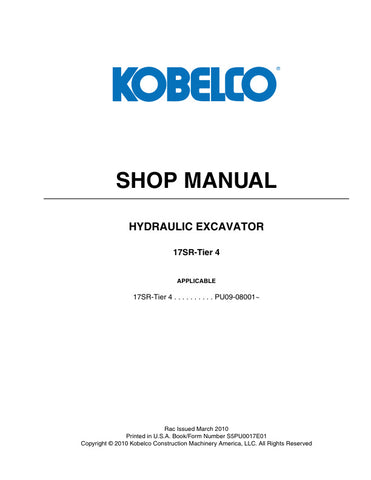 Unlock the full potential of your KOBELCO 17SR Excavator with the comprehensive Tier 4 Shop Manual (S5PU0017E01) in PDF format. This essential resource provides detailed insights into maintenance, troubleshooting, and repair procedures, ensuring your excavator operates at peak performance. With easy navigation and clear illustrations, this manual is designed for both seasoned professionals and DIY enthusiasts, making it an invaluable addition to your equipment toolkit. Don't miss the opportunity to enhance 