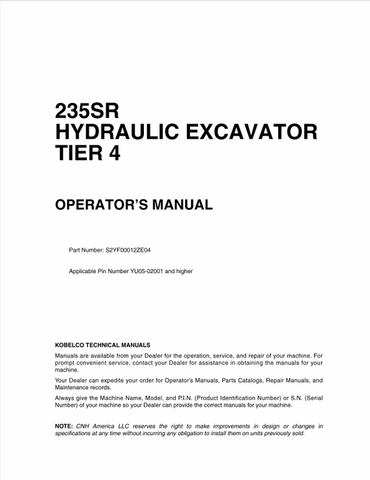 KOBELCO 235SR TIER 4 (S2YF00012ZE04) OPERATOR MANUAL - PDF FILE
