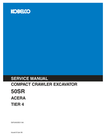 Unlock the full potential of your KOBELCO 50SR ACERA (Tier 4) Compact Crawler Excavator with the comprehensive Service Manual S5PJ0023E01, available in a convenient PDF format. This essential guide provides detailed insights into maintenance, troubleshooting, and repair procedures, ensuring your excavator operates at peak performance. With easy navigation and clear illustrations, you can quickly find the information you need to keep your machine running smoothly and efficiently. Invest in this service manua