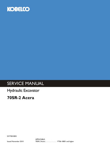 Unlock the full potential of your KOBELCO 70SR-2 ACERA with the comprehensive service manual (S5YT0010E01) in PDF format. This essential guide provides detailed instructions, diagrams, and troubleshooting tips to ensure optimal performance and maintenance of your equipment. Whether you're a seasoned technician or a DIY enthusiast, this manual is your go-to resource for efficient repairs and upkeep, helping you save time and money while extending the life of your machine. Don't miss out on the opportunity to