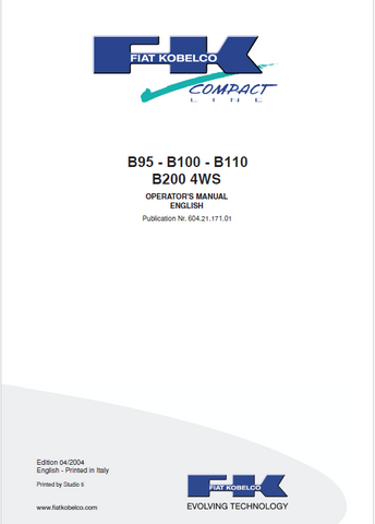 Download the KOBELCO Backhoe Loader B95-B100-B110-B200 4WS Operator Manual in PDF format. Access essential information for efficient operation and maintenance. 