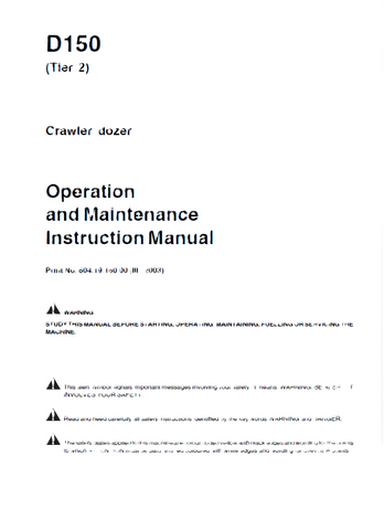 Download the PDF version of the KOBELCO Bulldozer D150 (Tier 2) Operator Manual. Ensure optimal performance with detailed operational guidelines.