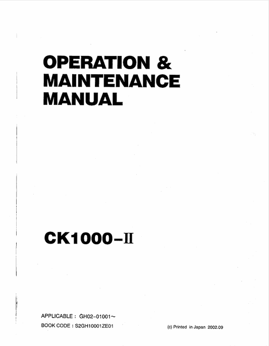 KOBELCO CK1000-II (S2GH10001ZE01) OPERATOR'S MANUAL - PDF FILE