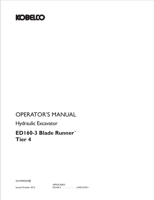 KOBELCO ED160-3 TIER 4 (S2LH00006ZE01) OPERATOR MANUAL - PDF FILE