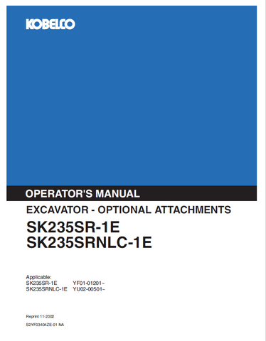Get the KOBELCO Excavator SK235SR-1E and SK235SRNLC-1E operator manual. Equip yourself with vital knowledge for improved performance and safety.
