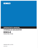 Explore the KOBELCO Hydraulic Excavator K903-II Operator Manual. Find comprehensive instructions and best practices to enhance your excavator's performance.