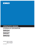 Discover comprehensive operator manuals for KOBELCO hydraulic excavators SK024, SK027, and SK032. Enhance your operational efficiency with expert guidance.