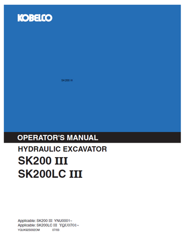 Discover the comprehensive KOBELCO SK200 III operator manual. Enhance your skills and ensure optimal performance with expert guidance and detailed instructions.
