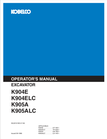 KOBELCO K904E, K904ELC (S2LW1019E-01 NA) OPERATOR MANUAL - PDF FILE