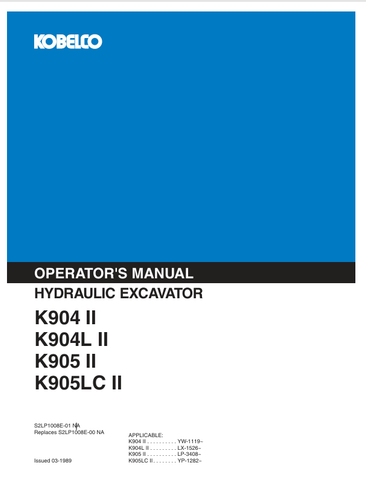 KOBELCO K904 II, K904L II (S2LP1008E-01 NA) OPERATOR MANUAL - PDF FILE