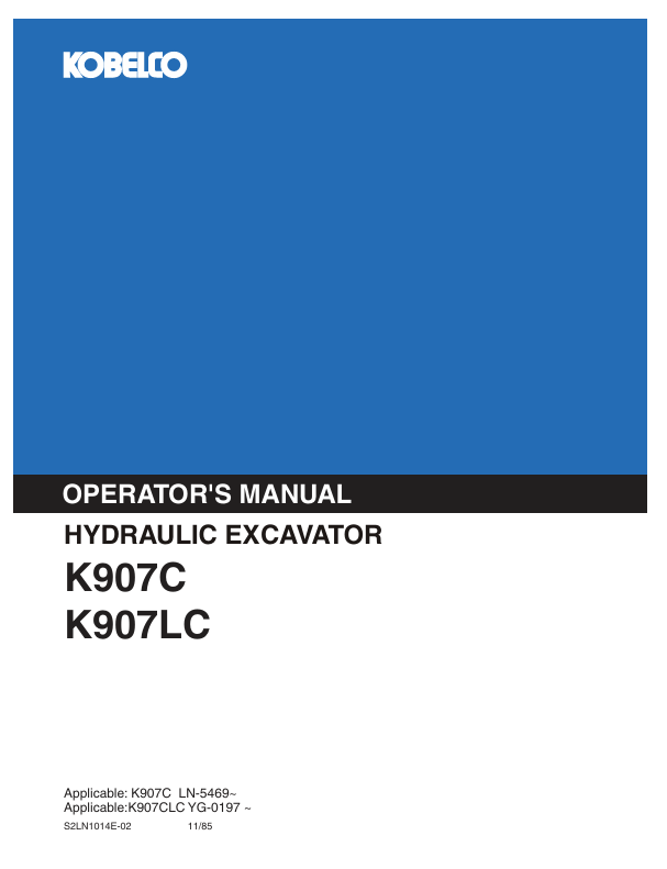 KOBELCO K907C, K907LC (S2LN1014E-02) OPERATOR MANUAL - PDF FILE