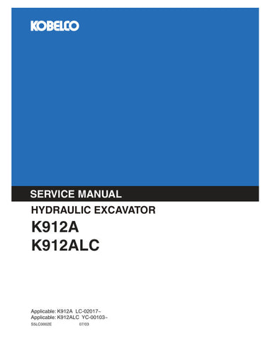 Unlock the full potential of your KOBELCO K912A and K912ALC hydraulic excavators with the comprehensive service manual S5LC0002E in PDF format. This essential guide is designed to provide you with detailed insights into maintenance, troubleshooting, and repair procedures, ensuring your machinery operates at peak performance.
