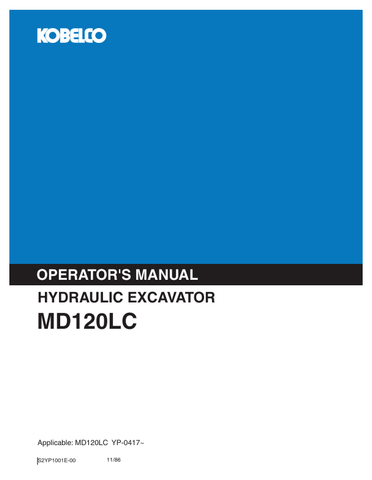 KOBELCO MD120LC (S2YP1001E-00) OPERATOR MANUAL - PDF FILE