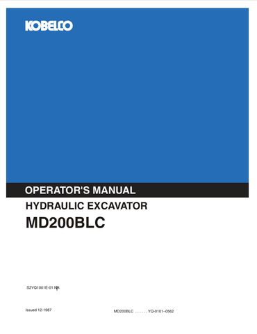 KOBELCO MD200BLC HYDRAULIC EXCAVATOR (S2YQ1001E-01 NA) OPERATOR MANUAL - PDF FILE