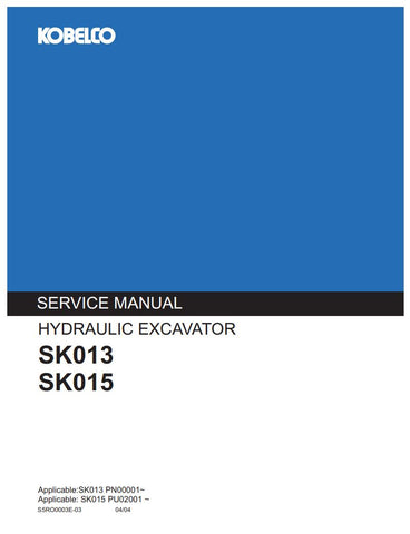 Unlock the full potential of your KOBELCO SK013 and SK015 hydraulic excavators with the comprehensive service manual S5RO0003E-03. This PDF guide is meticulously designed to provide you with detailed insights into maintenance, troubleshooting, and repair procedures, ensuring your machinery operates at peak performance.