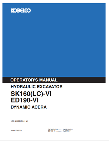 KOBELCO SK160(LC)-VI (YM91Z00001D1-01 NA) OPERATOR MANUAL - PDF FILE