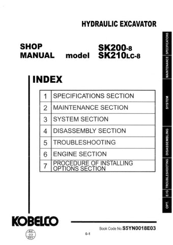 Unlock the full potential of your KOBELCO SK200-8 and SK210LC-8 hydraulic excavators with the comprehensive service manual S5YN0018E03. This PDF guide is meticulously designed to provide you with detailed insights into maintenance, troubleshooting, and repair procedures, ensuring your machinery operates at peak performance.