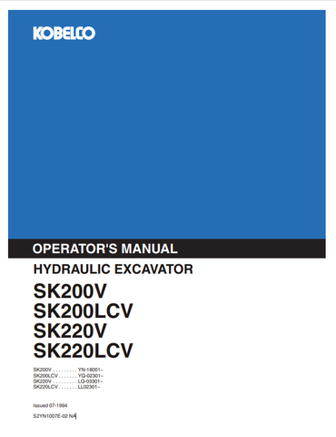 KOBELCO SK200V, SK200LCV (S2YN1007E-02 NA) OPERATOR MANUAL - PDF FILE