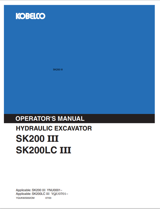 KOBELCO SK200 III (YM91Z00025P1) OPERATOR MANUAL - PDF FILE