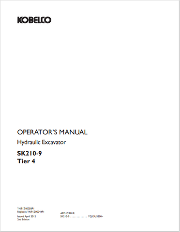 KOBELCO SK210-9 TIER 4 (YN91Z00058P1) OPERATOR MANUAL - PDF FILE