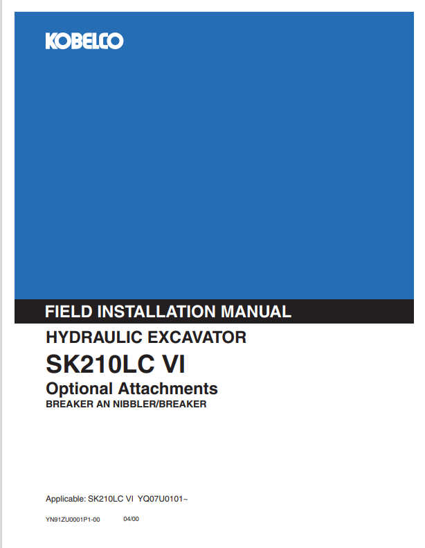 KOBELCO SK210LC VI (YN91ZU0001P1-00) OPERATOR MANUAL - PDF FILE