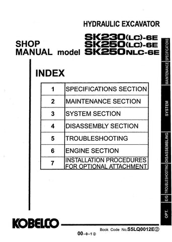 Unlock the full potential of your KOBELCO SK230(LC)-6E, SK250(LC)-6E, and SK250NLC-6E hydraulic excavators with our comprehensive shop manual in PDF format. This essential guide provides detailed schematics, maintenance tips, and troubleshooting advice, ensuring your machinery operates at peak performance. With easy navigation and clear instructions, you can save time and reduce downtime, making it an invaluable resource for both seasoned professionals and DIY enthusiasts. Invest in your equipment's longevi