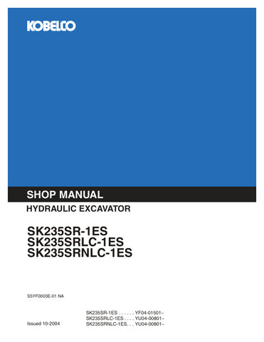 Unlock the full potential of your KOBELCO SK235SR-1ES, SK235SRLC-1ES, and SK235SRNLC-1ES excavators with the comprehensive shop manual S5YF0003E-01, available in a convenient PDF format. This essential resource provides detailed schematics, maintenance guidelines, and troubleshooting tips, ensuring you can keep your machinery running smoothly and efficiently. With easy navigation and clear instructions, this manual is designed to empower operators and technicians alike, making it an indispensable tool for a