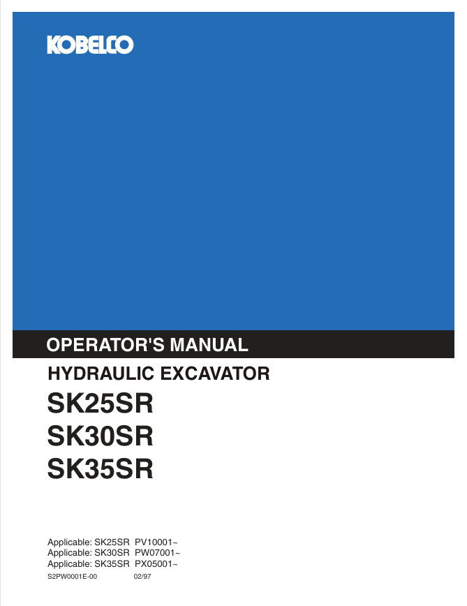KOBELCO SK25SR, SK30SR (S2PW0001E-00) OPERATOR MANUAL - PDF FILE