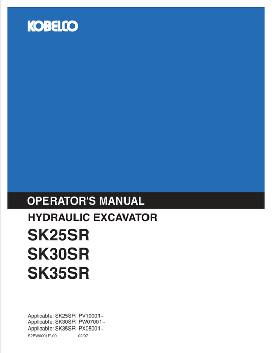 KOBELCO SK25SR, SK30SR (S2PW0001E-00) OPERATOR MANUAL - PDF FILE